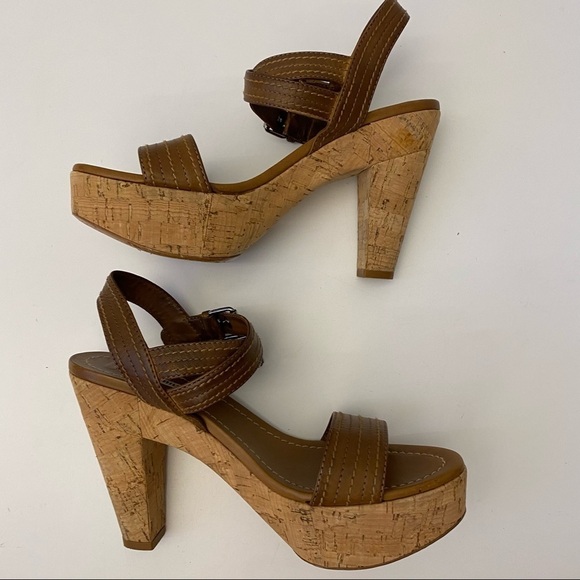 Miu Miu || Double Ankle Buckle Open Toe Cork Block Heel Platform Sandal 38.5 - Picture 9 of 9